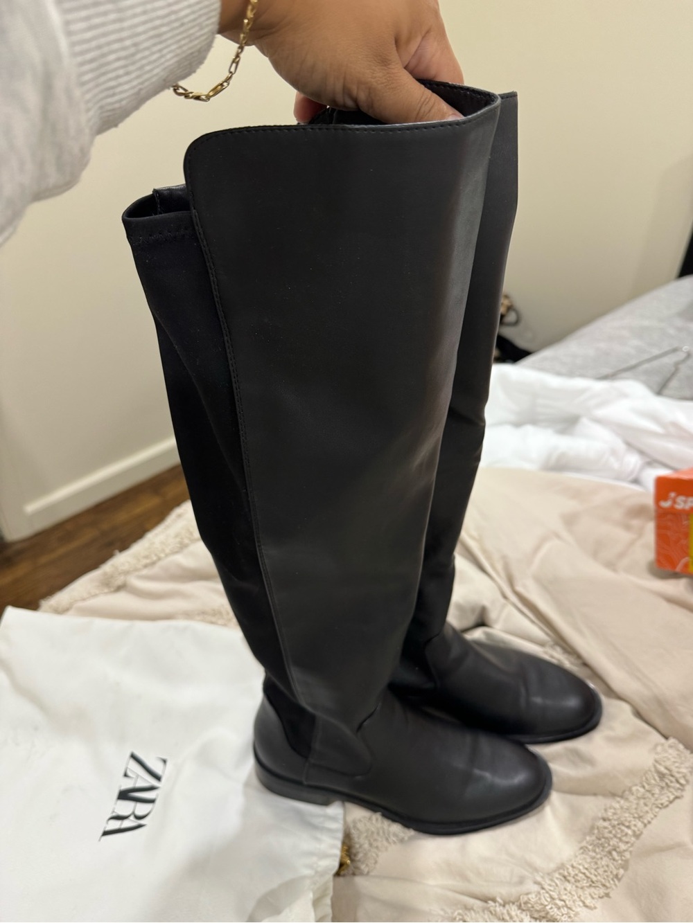 Zara Black Over-the-Knee Sleek Leather Boots
